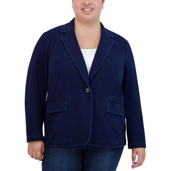 Jones New York Plus Size Denim One-Button Blazer - Picture 3 of 3